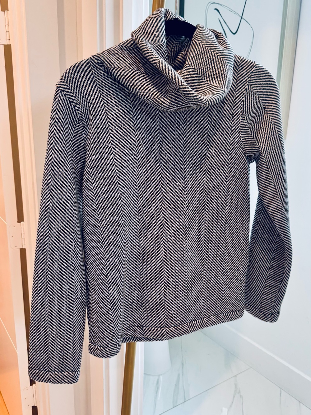 J. Crew Black & White Herringbone Cowlneck Sweater, Small